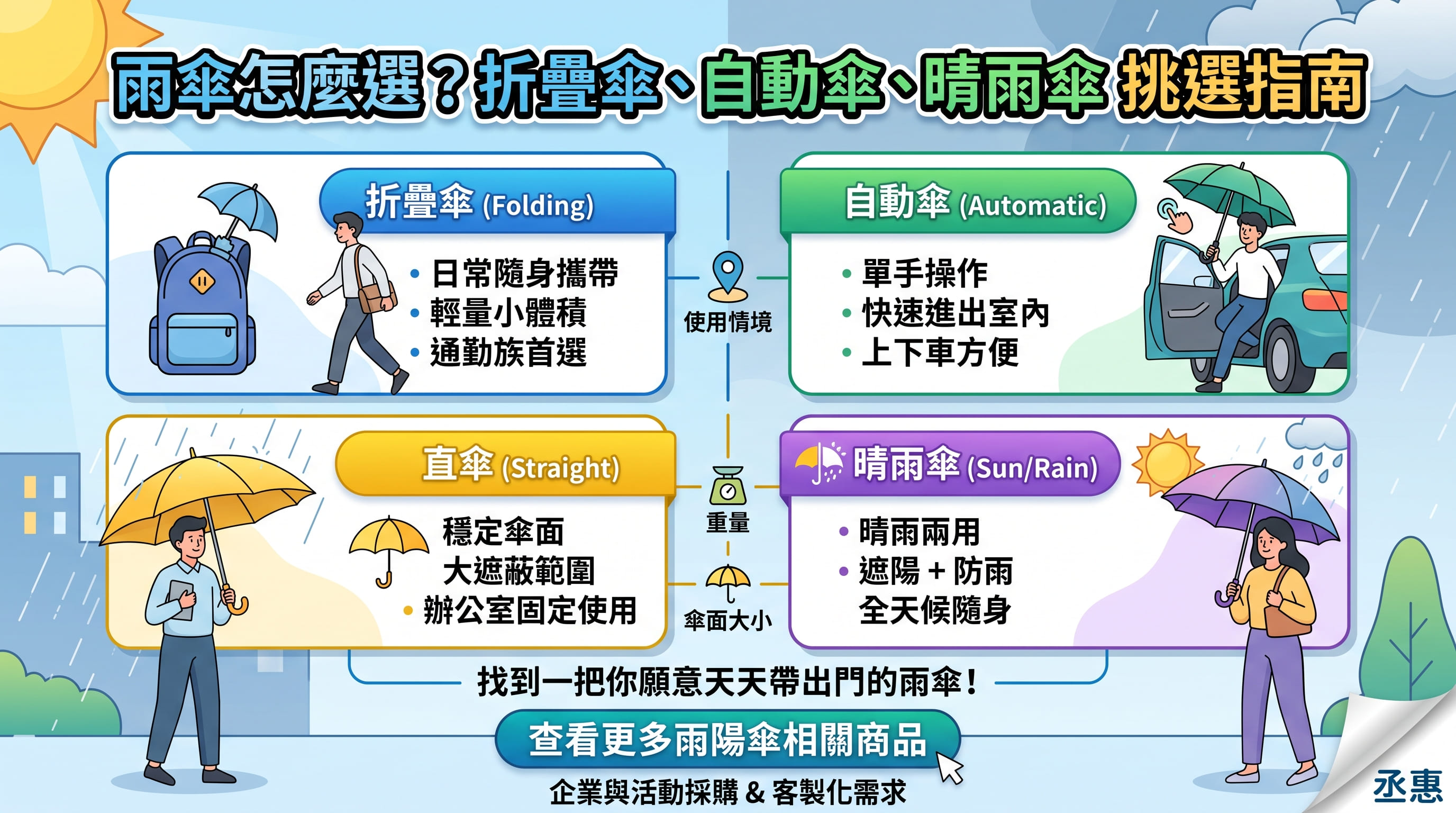 雨傘怎麼選？折疊傘、自動傘與晴雨傘的日常挑選指南